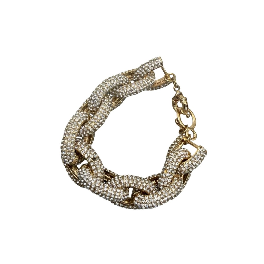 Gold Tone Pavé Crystal Chunky Curb Link Statement Bracelet 8.5in Iced Out Bling